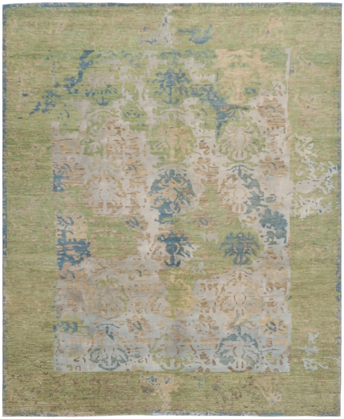 Green & Blue Afghan Medallion Rug, 298 × 242 cm, overall view.