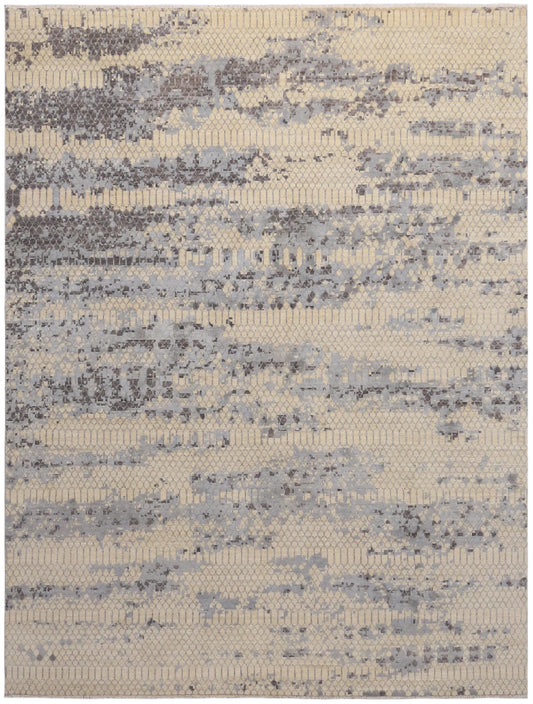 Orientteppich mit blaugrauem abstraktem Muster, 301 × 236 cm – Gesamtansicht