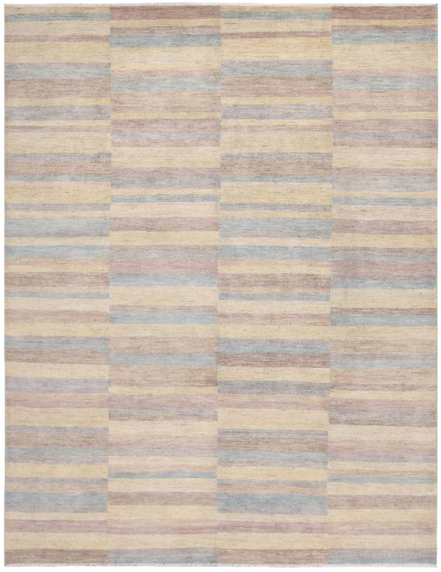 Gabbeh Rug with Pastel Stripes, 307 × 236 cm, overall view.