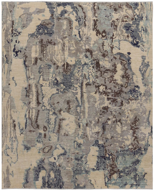 Abstrakter Orientteppich in Grau und Creme, 287 × 236 cm – Gesamtansicht