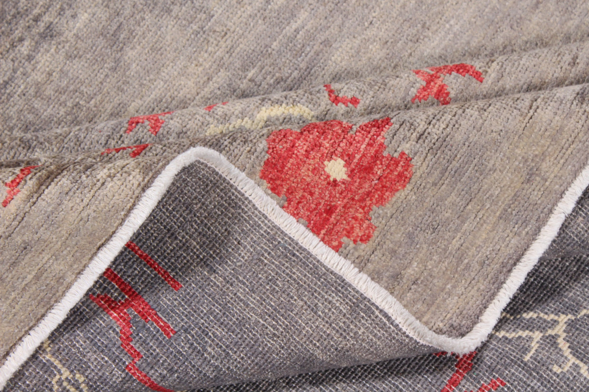 Gray Afghan Rug with Red Medallions, 291 × 249 cm, view 8.