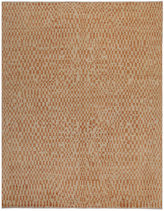 Orientteppich in Orange und Beige mit Karos, 298 × 237 cm – Gesamtansicht