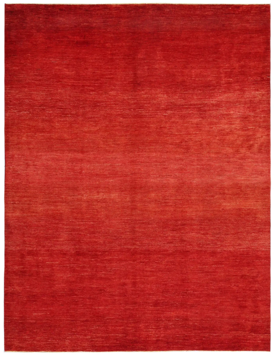 Red Afghan Wool Rug with Subtle Mottling, 322 × 246 cm, overall view.