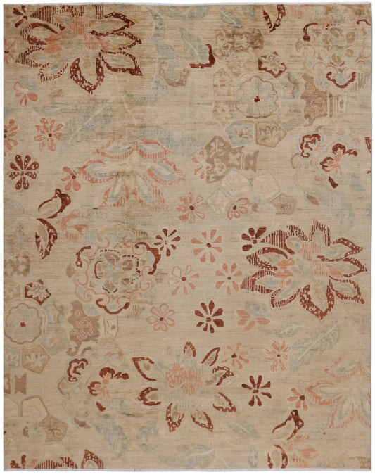 Beiger Orientteppich mit rostfarbenen Blüten, 295 × 240 cm – Gesamtansicht