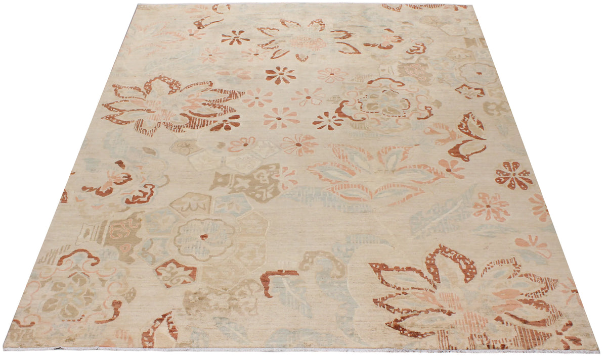 Beige Afghan Rug with Rust Floral Motifs, 295 × 240 cm, view 2.
