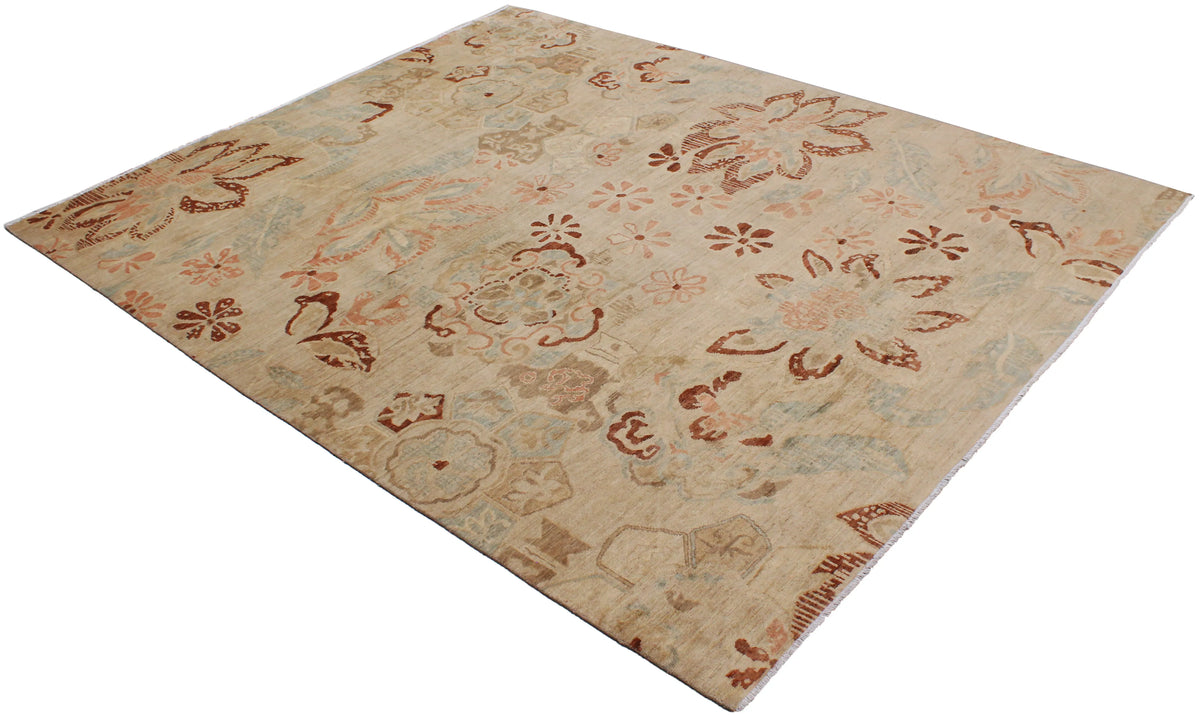 Beige Afghan Rug with Rust Floral Motifs, 295 × 240 cm, view 3.