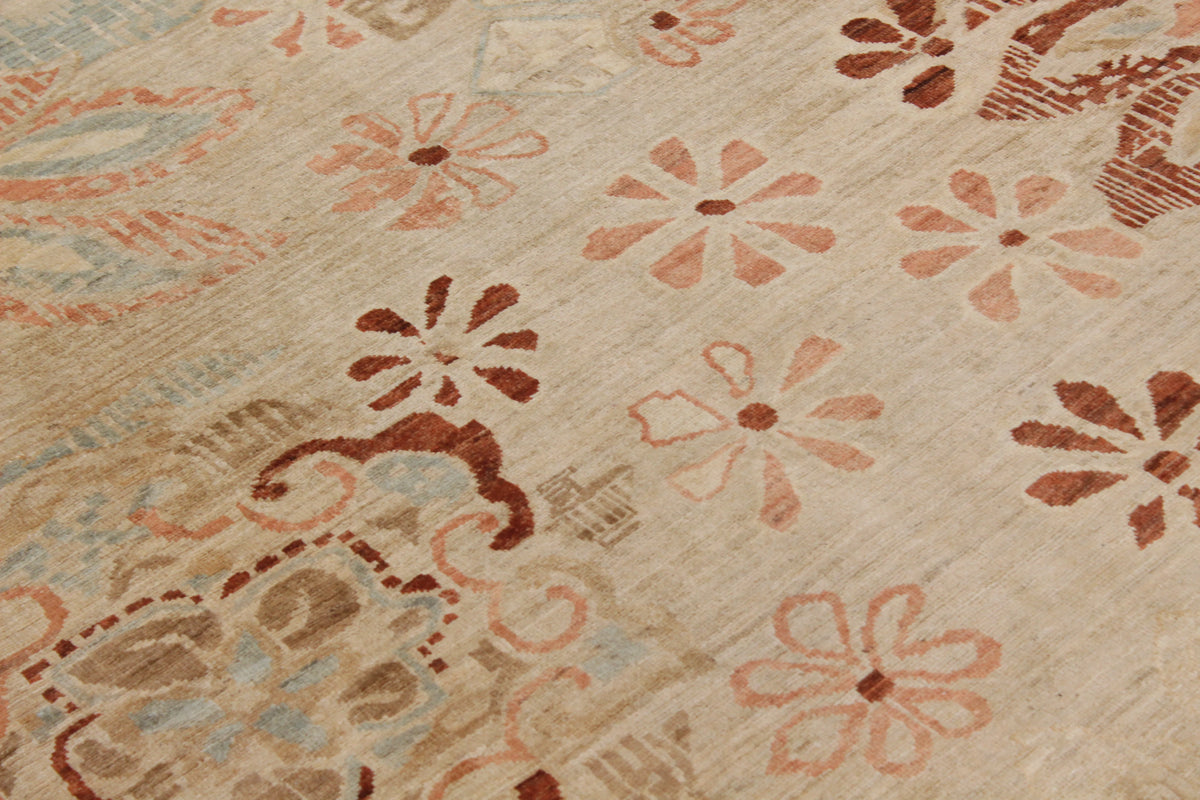Beige Afghan Rug with Rust Floral Motifs, 295 × 240 cm, view 4.