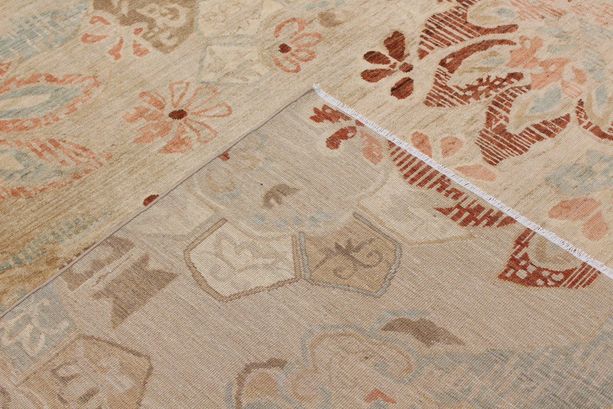 Beige Afghan Rug with Rust Floral Motifs, 295 × 240 cm, view 5.
