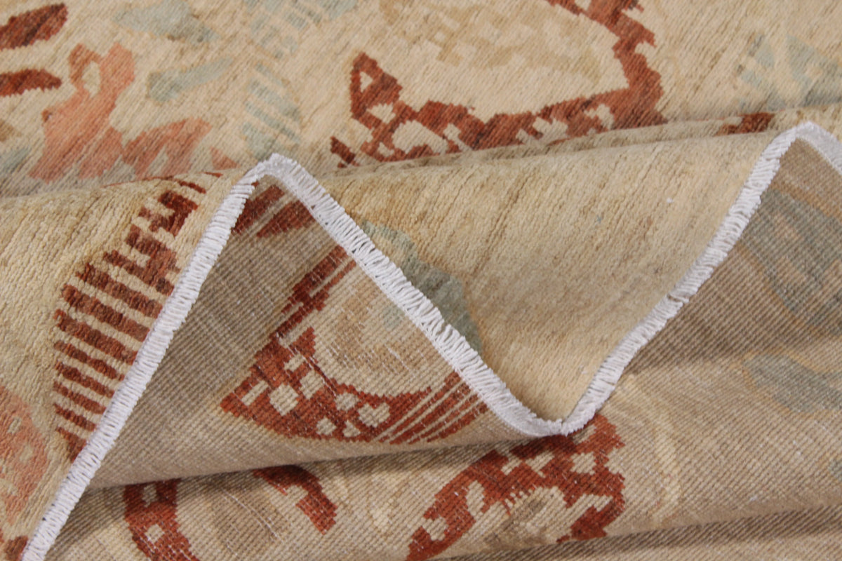 Beige Afghan Rug with Rust Floral Motifs, 295 × 240 cm, view 8.