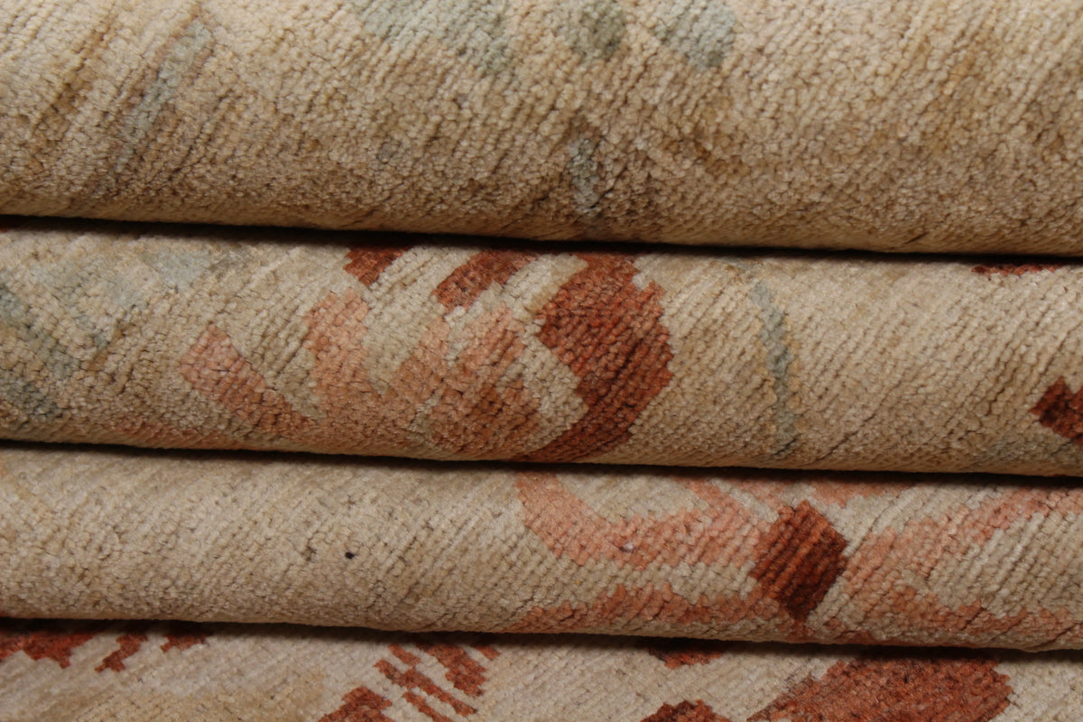Beige Afghan Rug with Rust Floral Motifs, 295 × 240 cm, view 9.