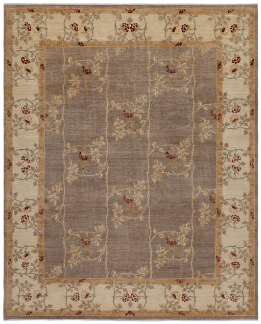 Ziegler-Teppich in Taupe mit heller Bordüre, 304 × 247 cm – Gesamtansicht