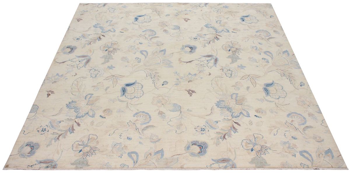 Cream Afghan Rug with Blue Floral Motifs, 284 × 283 cm, view 2.