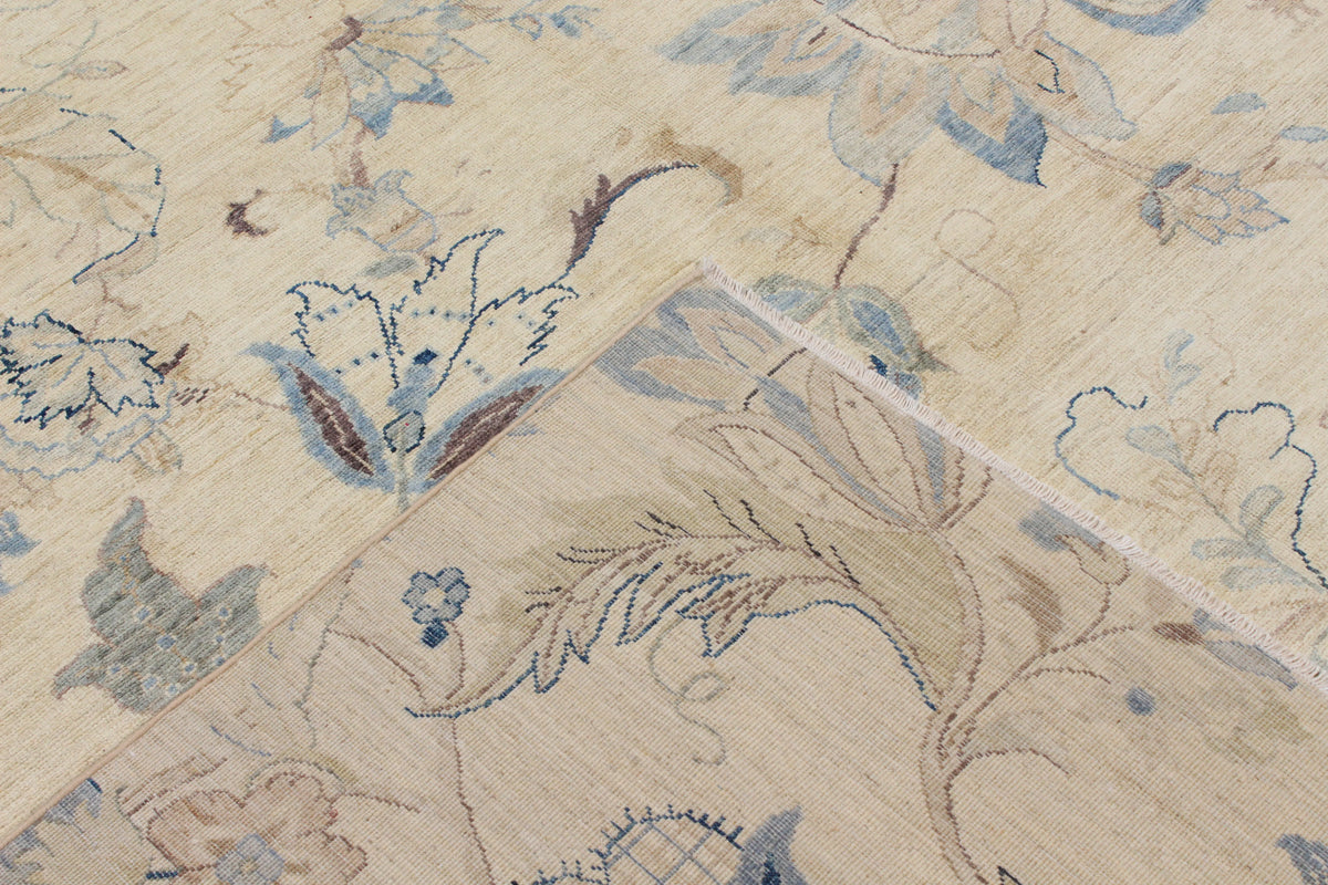 Cream Afghan Rug with Blue Floral Motifs, 284 × 283 cm, view 5.