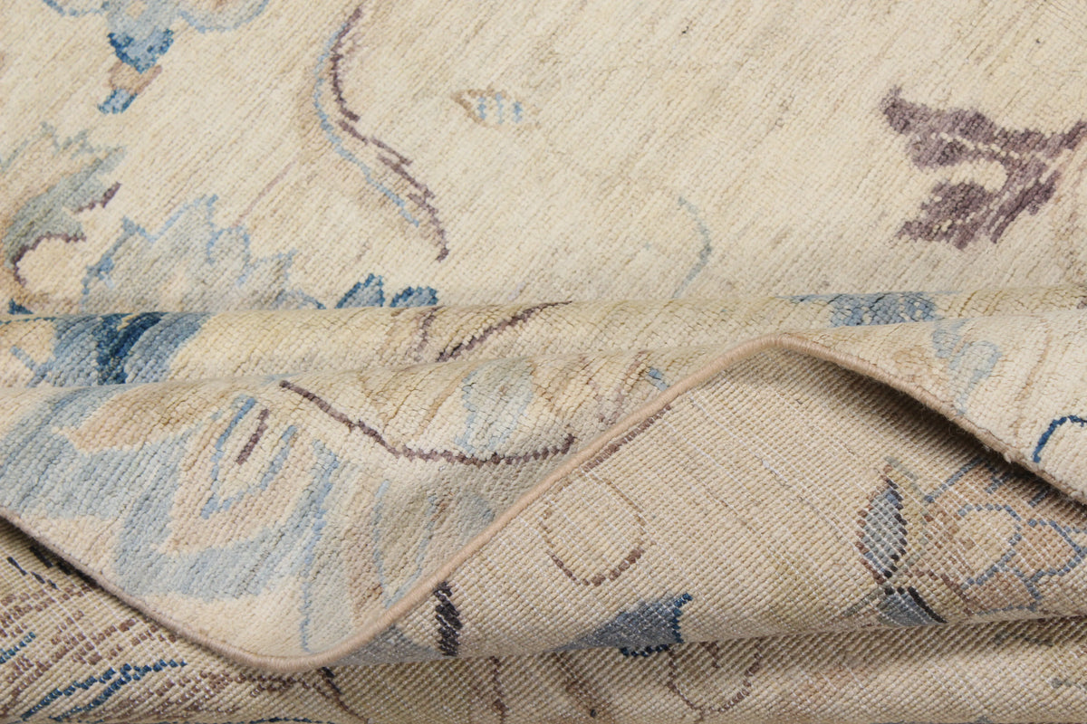 Cream Afghan Rug with Blue Floral Motifs, 284 × 283 cm, view 7.