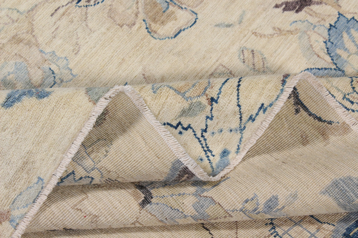 Cream Afghan Rug with Blue Floral Motifs, 284 × 283 cm, view 8.