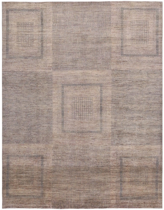 Orientteppich in Greige mit Quadraten, 310 × 239 cm – Gesamtansicht
