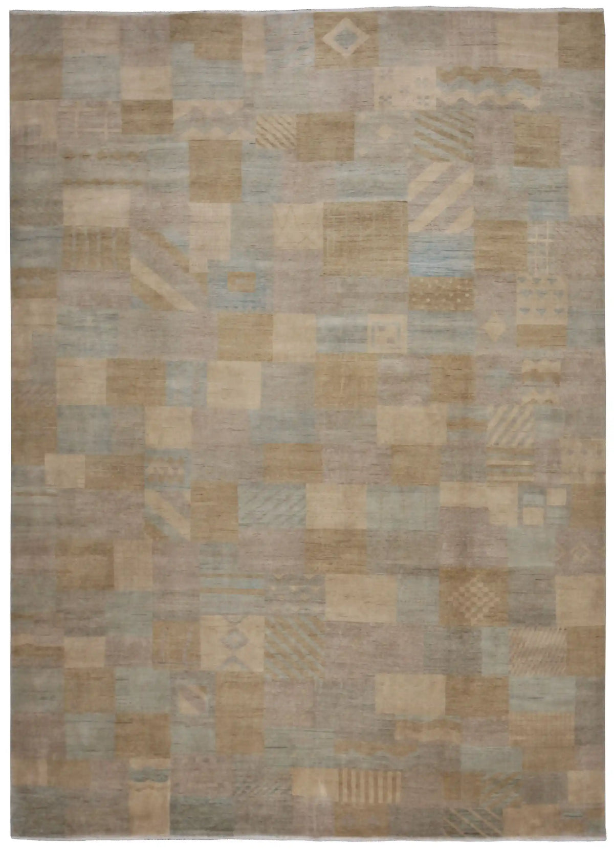Large Afghan Rug with Pastel Block Pattern, 434 × 300 cm, overall view.
