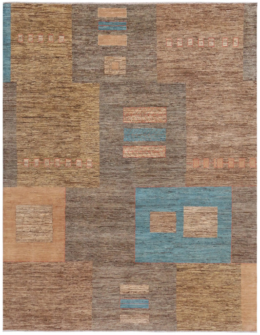 Brauner Orientteppich mit farbigen Rechtecken, 314 × 249 cm – Gesamtansicht