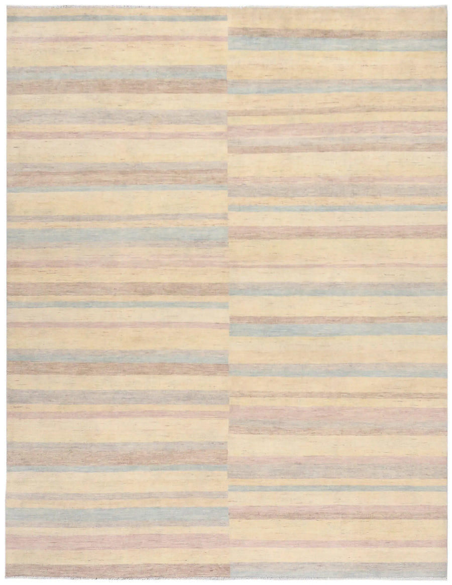 Pastel Wool Rug with Offset Stripes, 304 × 235 cm, overall view.