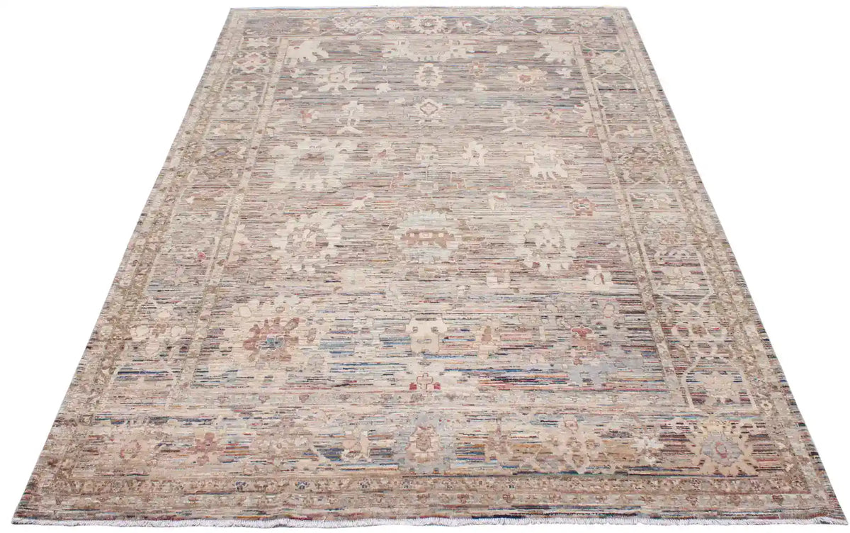 Gray-Brown Afghan Rug with Cream Flowers, 363 × 267 cm, view 2.