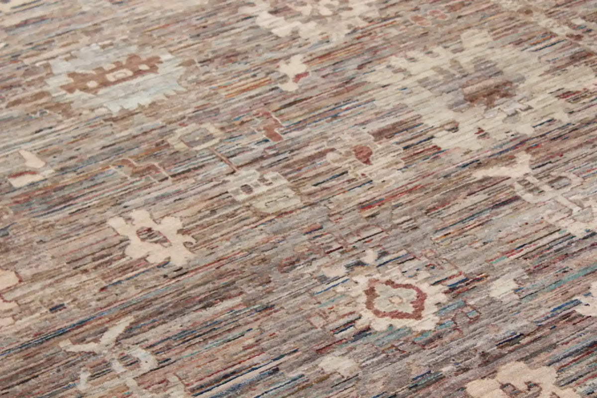 Gray-Brown Afghan Rug with Cream Flowers, 363 × 267 cm, view 6.