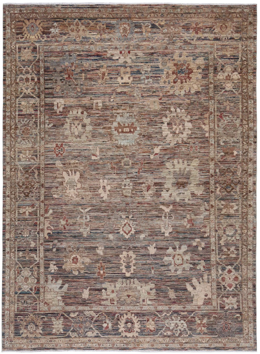 Graubrauner Orientteppich mit cremefarbenen Blüten, 363 × 267 cm – Gesamtansicht