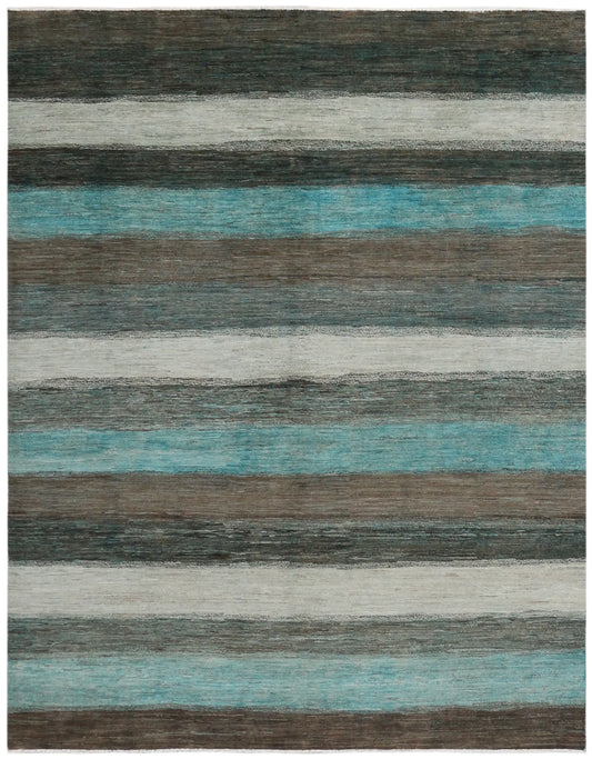 Petrolfarbener Wollteppich mit breiten Streifen, 300 × 236 cm – Gesamtansicht
