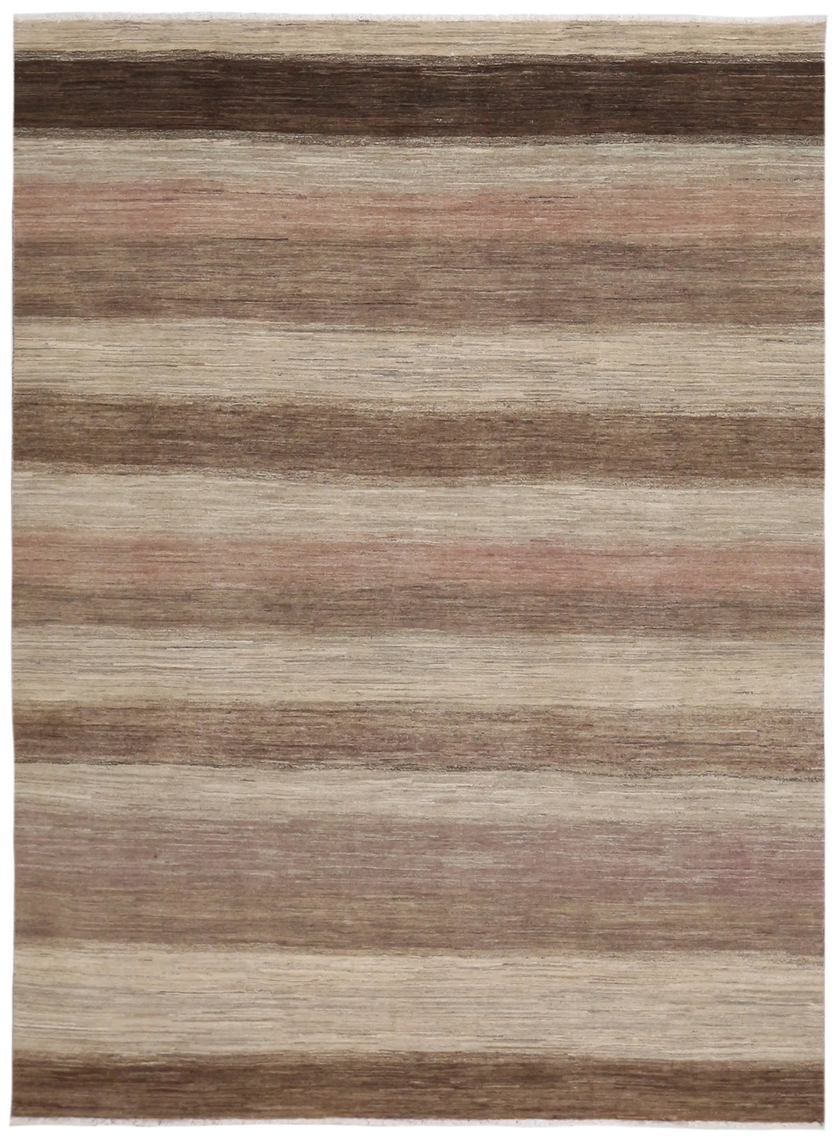 Beiger Wollteppich mit braunen Querstreifen, 317 × 232 cm – Gesamtansicht