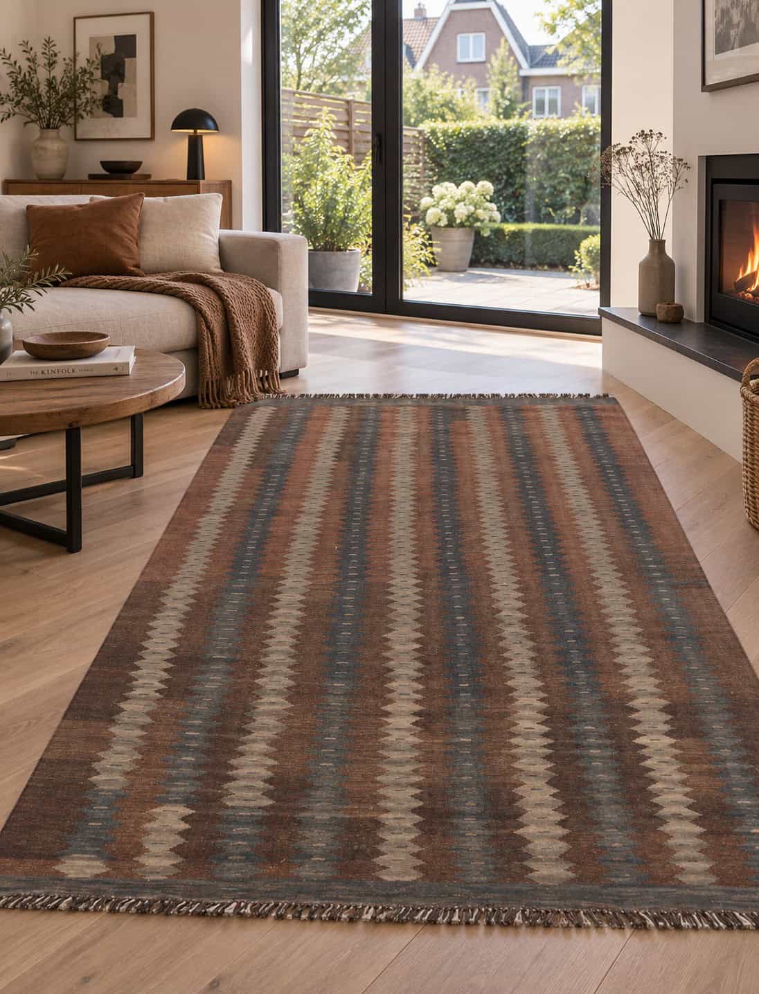 Kelim Teppich in Braun mit schmalen Streifen, 197 × 149 cm, KT-10785 – Ansicht 1