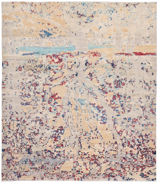 Heller Orientteppich mit abstrakten Farbakzenten, 296 × 245 cm – Gesamtansicht