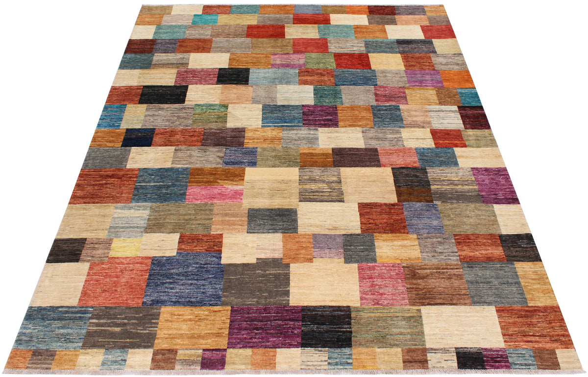 Bunter Gabbeh-Teppich mit Blockmuster, 295 × 250 cm – Produktansicht 2