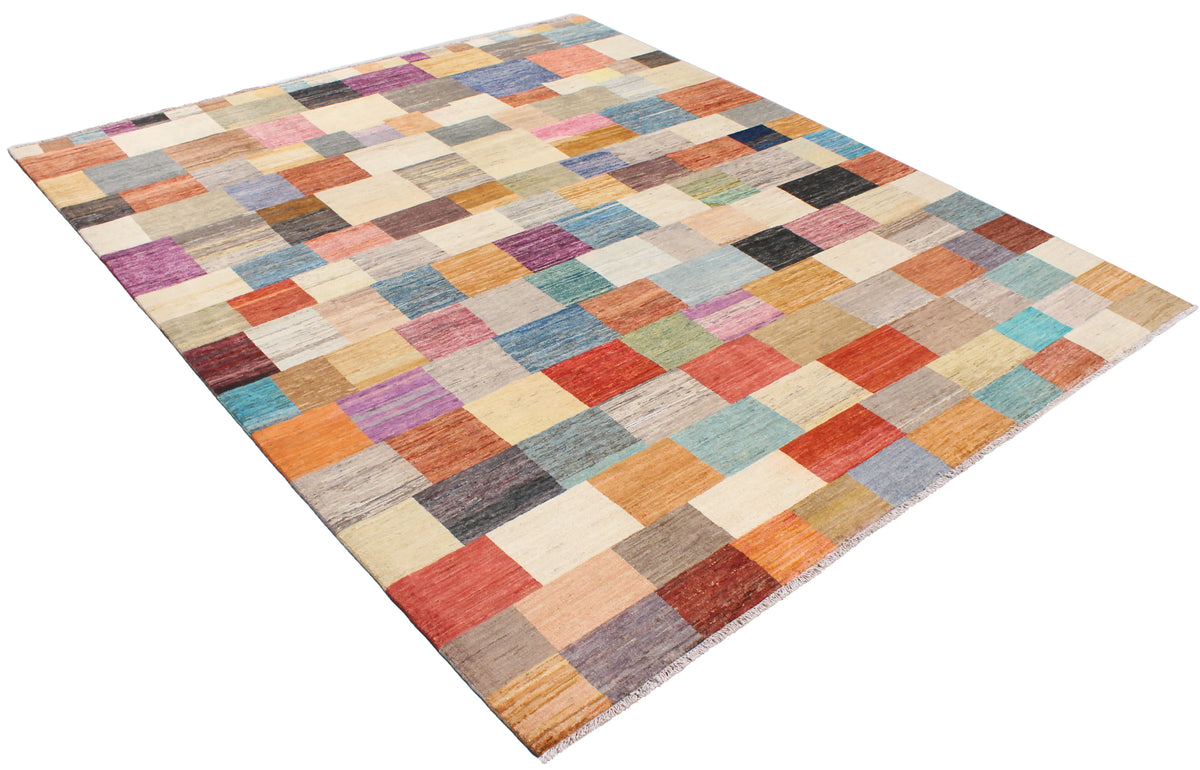 Bunter Gabbeh-Teppich mit Blockmuster, 295 × 250 cm – Produktansicht 3