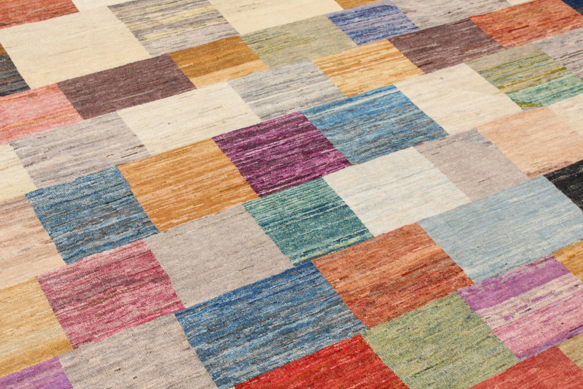 Bunter Gabbeh-Teppich mit Blockmuster, 295 × 250 cm – Produktansicht 4