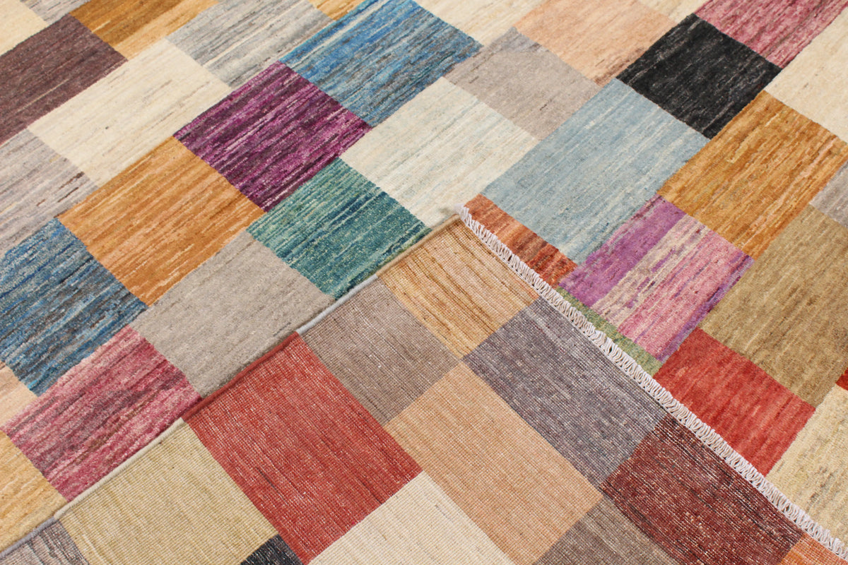 Bunter Gabbeh-Teppich mit Blockmuster, 295 × 250 cm – Produktansicht 5