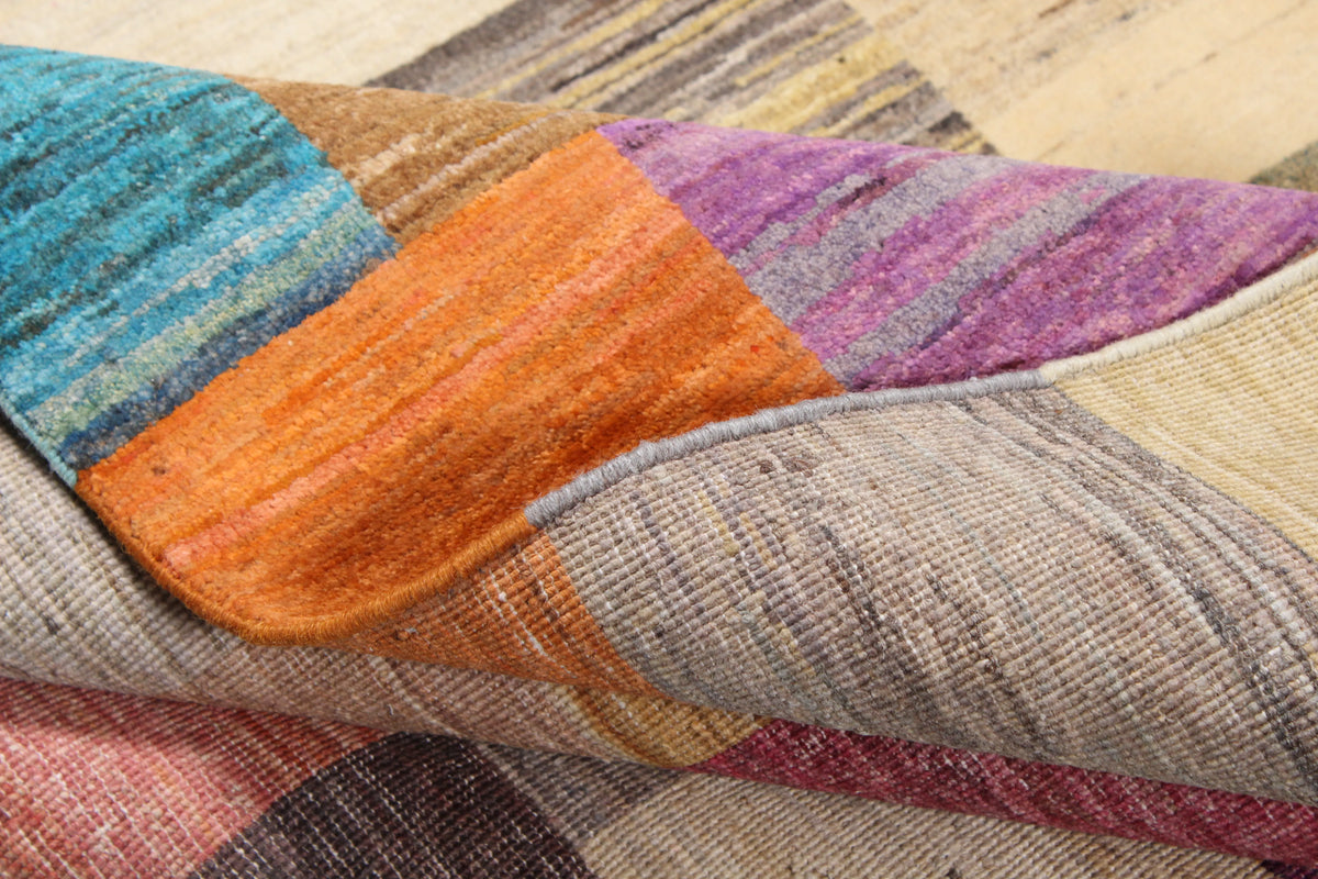 Bunter Gabbeh-Teppich mit Blockmuster, 295 × 250 cm – Produktansicht 7