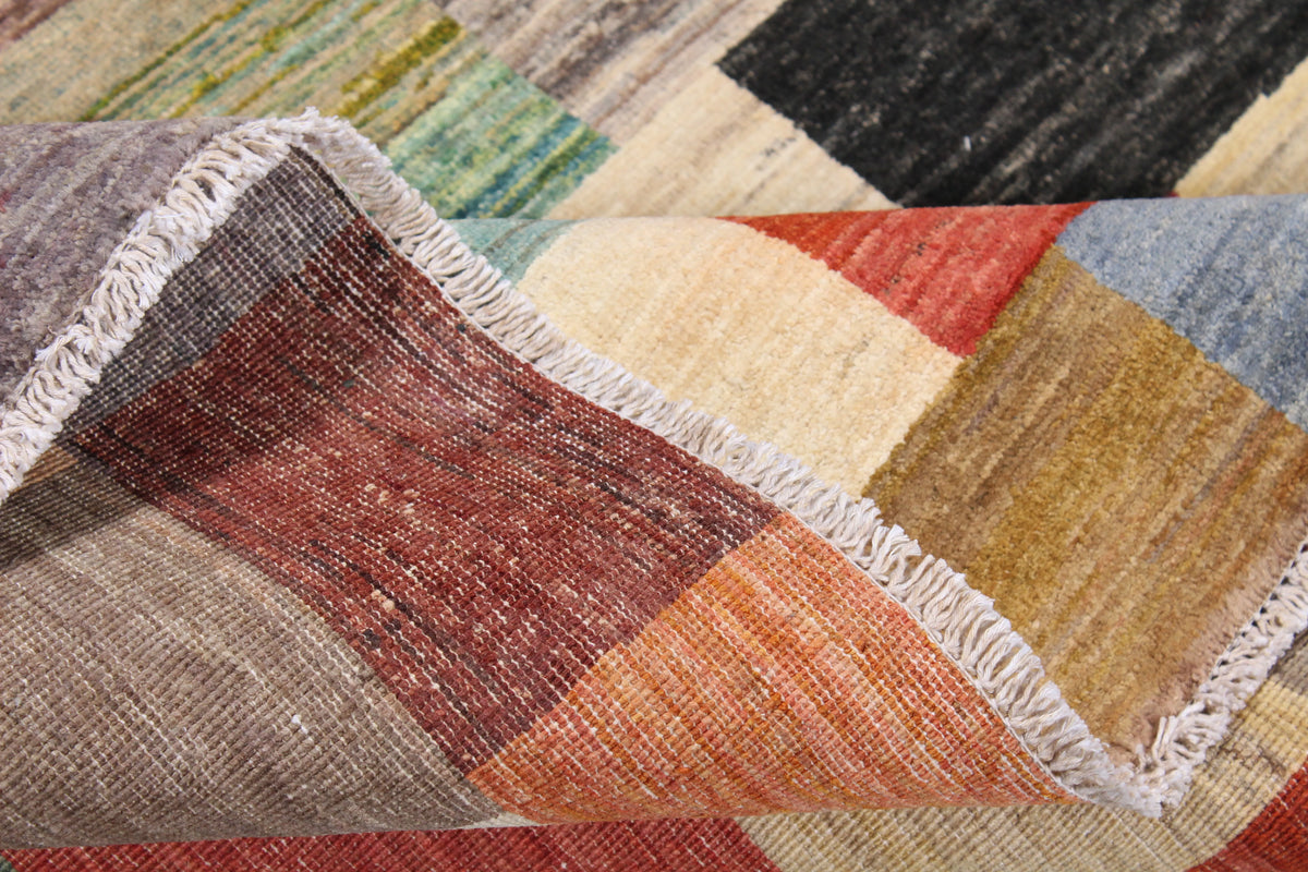 Bunter Gabbeh-Teppich mit Blockmuster, 295 × 250 cm – Produktansicht 8