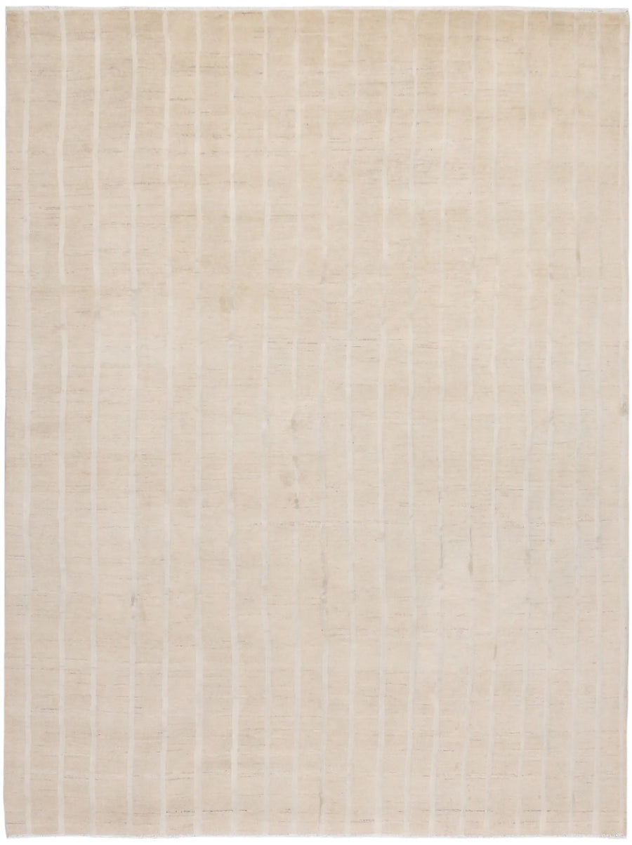 Cream Beige Afghan Rug with Lengthwise Lines, 308 × 235 cm, overall view.