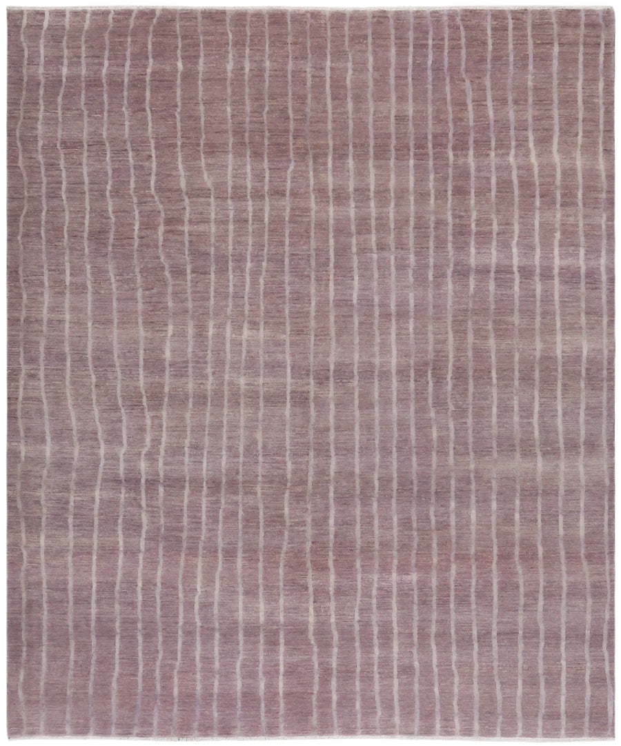 Pink Afghan Wool Rug with Fine Stripes, 297 × 247 cm, overall view.