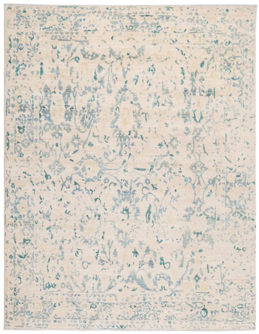 Cremefarbener Orientteppich mit blauen Ranken, 296 × 244 cm – Gesamtansicht