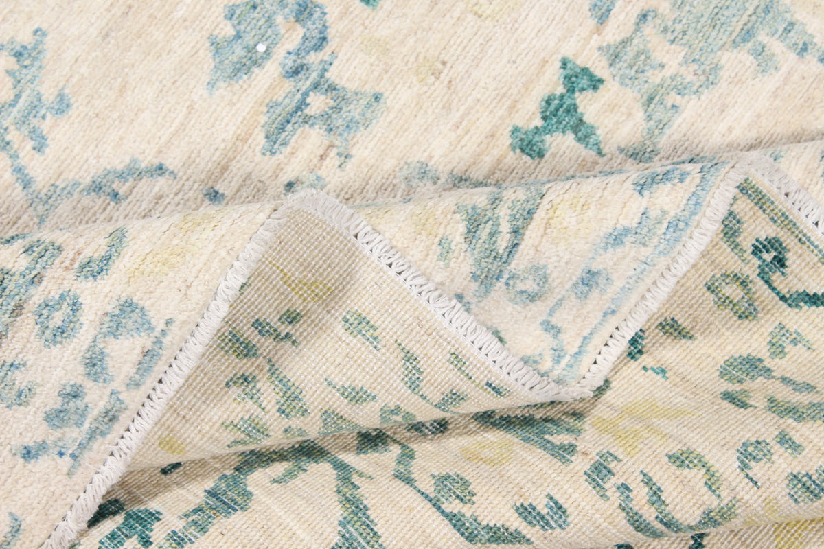 Cream Afghan Rug with Blue Vine Motifs, 296 × 244 cm, view 3.