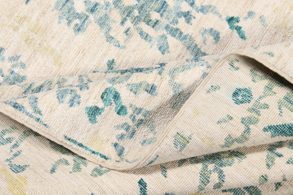 Cream Afghan Rug with Blue Vine Motifs, 296 × 244 cm, view 4.