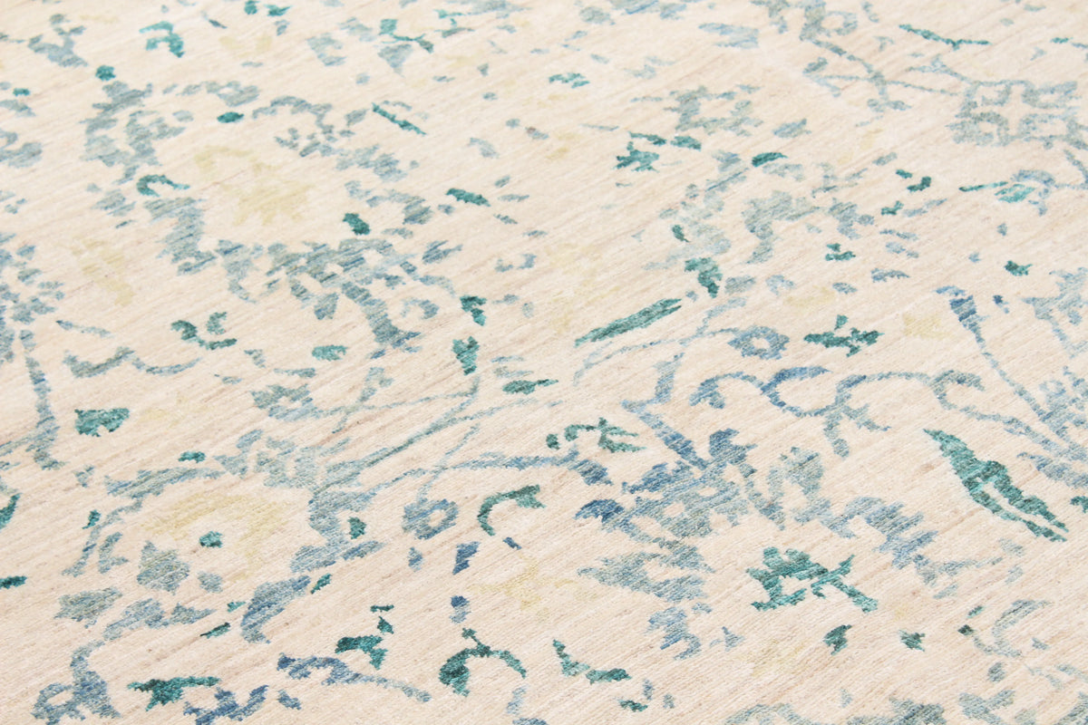 Cream Afghan Rug with Blue Vine Motifs, 296 × 244 cm, view 7.