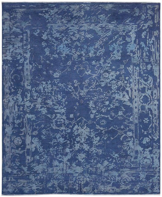 Dunkelblauer Orientteppich mit hellen Blüten, 295 × 241 cm – Gesamtansicht