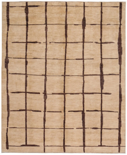 Beiger Orientteppich mit braunem Linienraster, 296 × 240 cm – Gesamtansicht