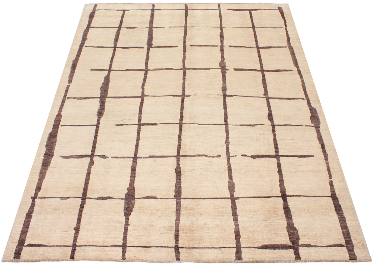 Beiger Orientteppich mit braunem Linienraster, 296 × 240 cm – Produktansicht 2