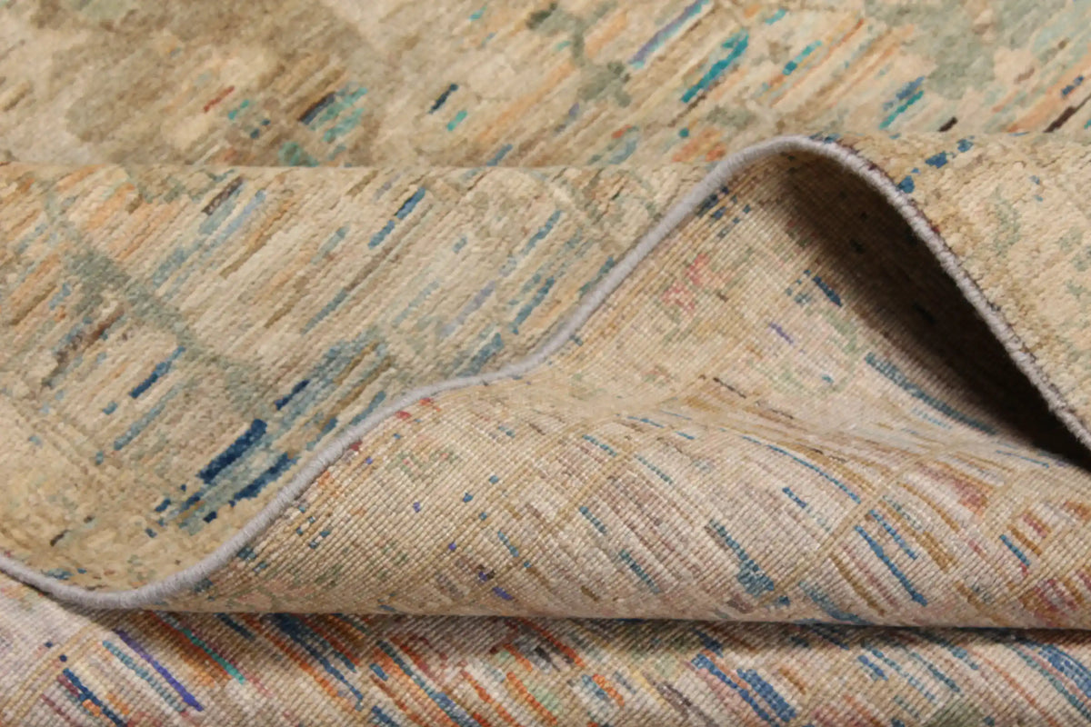 Golden Beige Afghan Rug with Fine Blue Flowers, 303 × 245 cm, view 4.