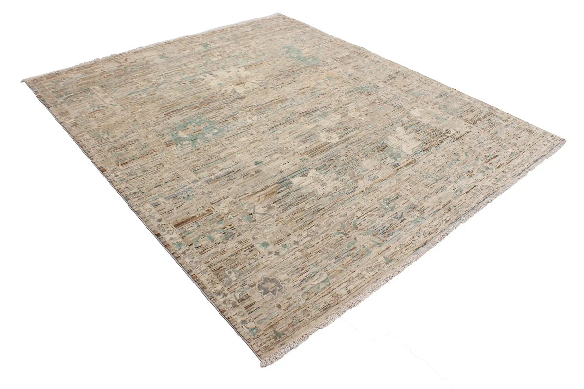 Light Afghan Rug with Sage Green Floral Detail, 296 × 252 cm, view 3.