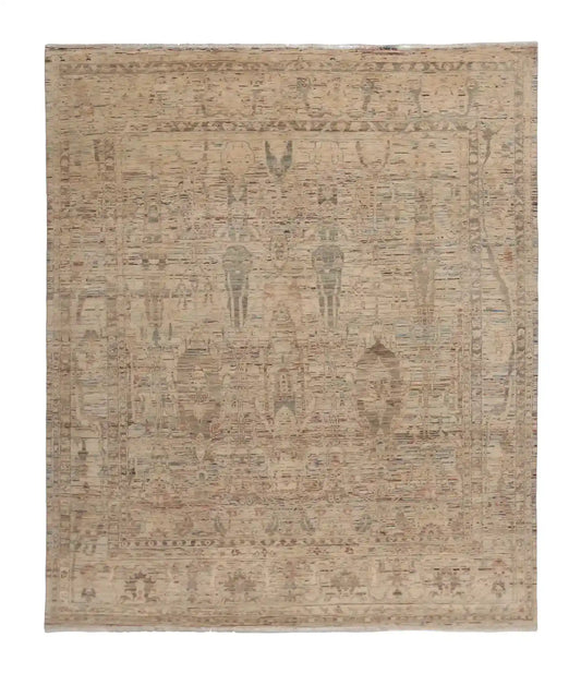 Beiger Wollteppich mit zartem Blütenmuster, 300 × 246 cm – Gesamtansicht
