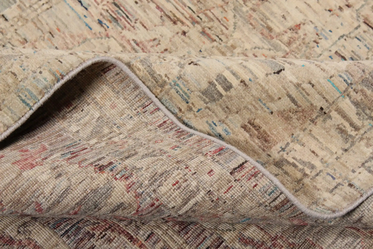 Beige Wool Rug with Delicate Floral Pattern, 300 × 246 cm, view 4.