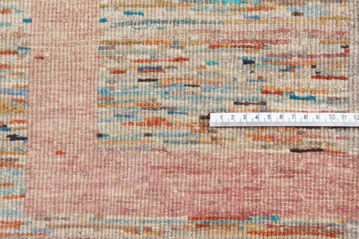 Moderner Wollteppich in Sand und Blau mit Rechtecken, 350 × 250 cm – Ansicht 4 des handgeknüpften Wollteppichs